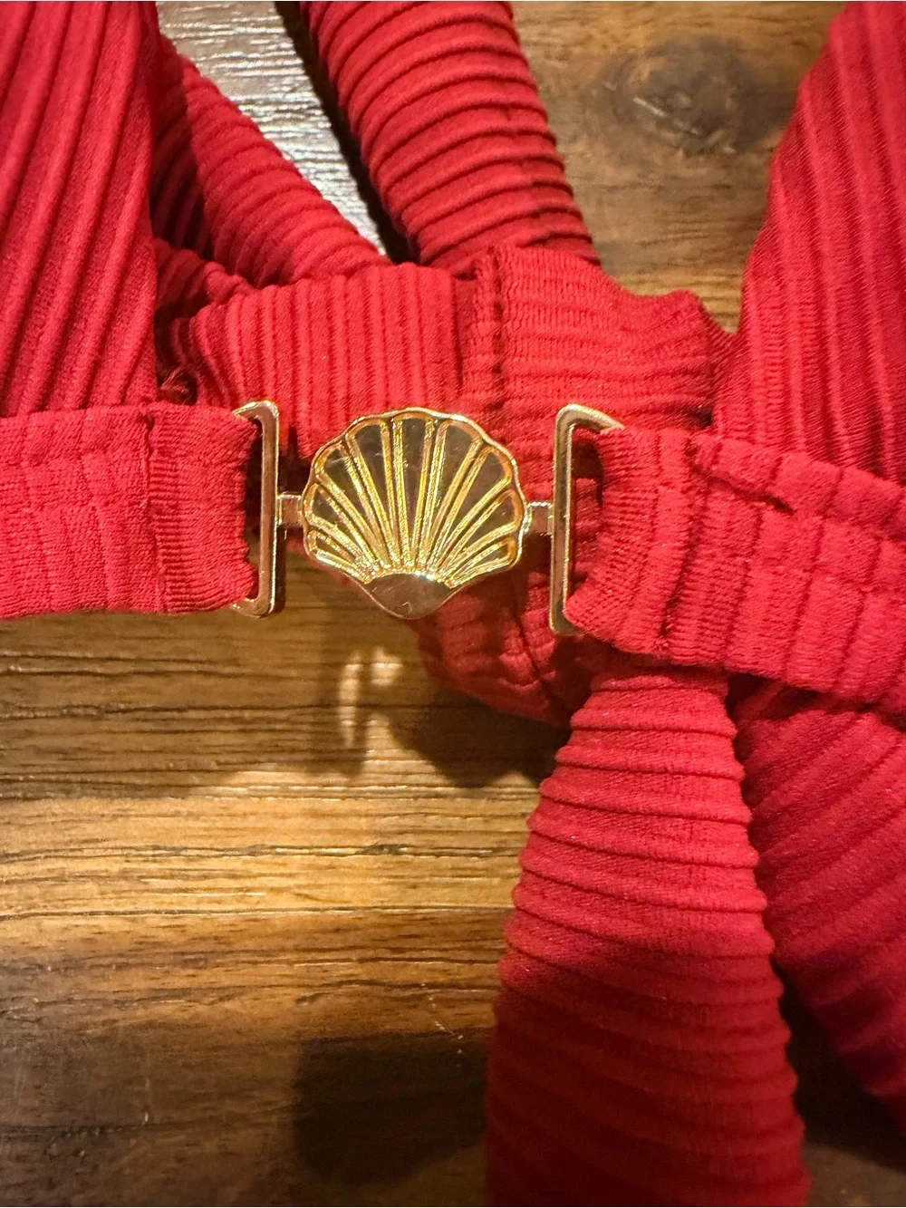 Red Ribbed Tie-Front Bikini Set - Picture 6 of 8